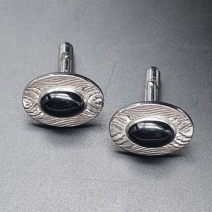 Vintage‎ Anson Silver Tone Black Cufflinks Mens Fashion Accessory